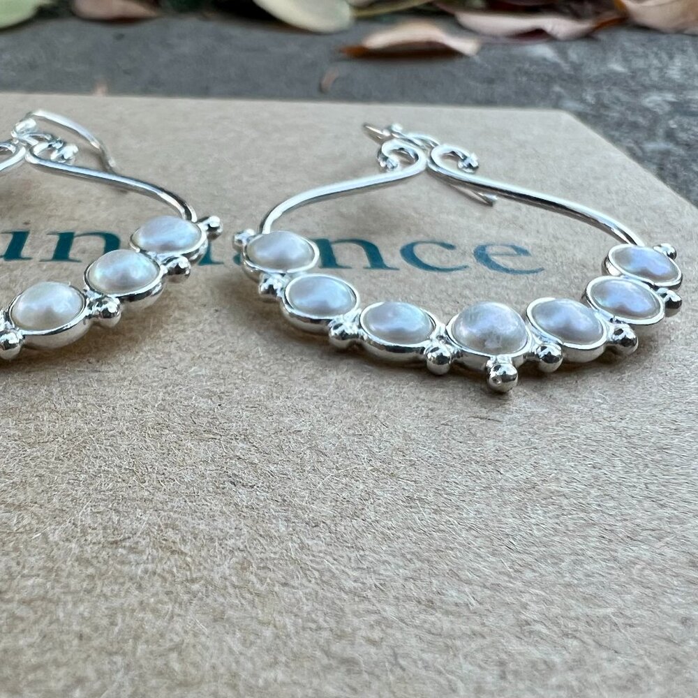 Sundance Catalog $148 NEW 2" PEARL Sterling Silver Hoops Earrings Bridal Boho - Picture 4 of 9